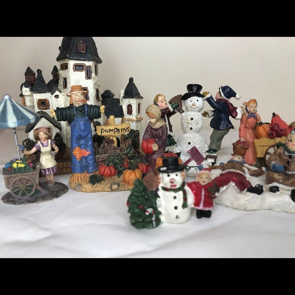 Holiday decorations ornaments mini statues set